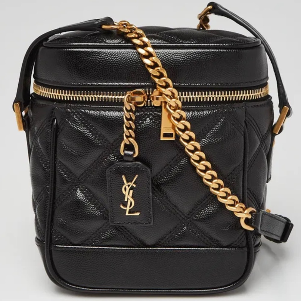 Like NEW! SAINT LAURENT YSL Black Quilted Grain De Poudre Leather 80s Vanity Bag - Picture 6 of 16